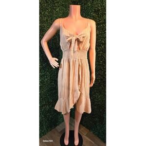 NWT, S/M Beige Summer High-Low Tie-Front Slip Dress w/adj Straps